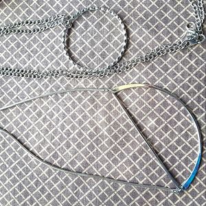 necklaces w/ half circle & full circle, silver tone..
